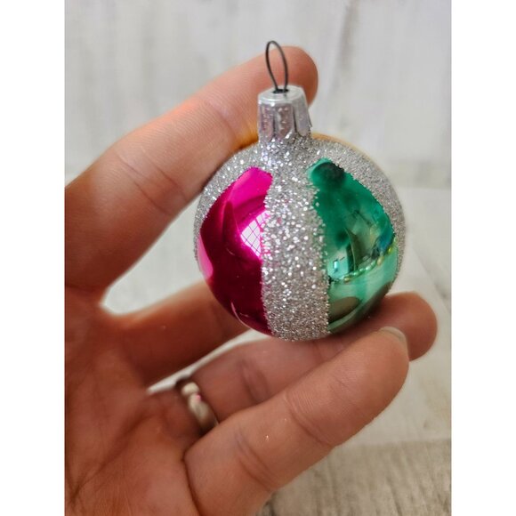 Vintage stripes mini indent ball glitter ornament mercury glass glitter reflecto - Picture 10 of 12